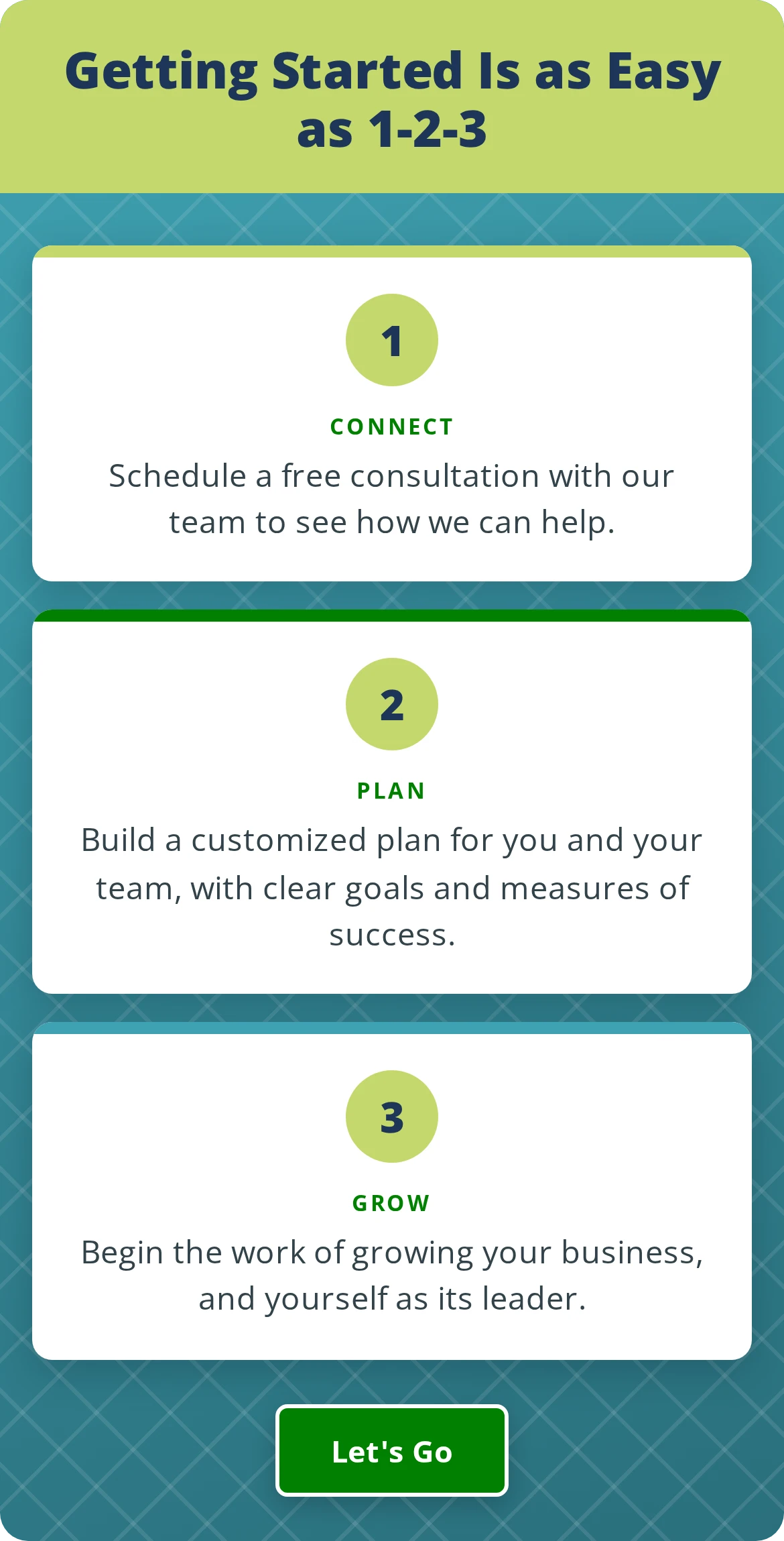 Getting Started 1-2-3 Getting started is as easy as 1-2-3: connect, plan, grow with WayPoint Coaching